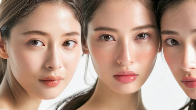 肌の綺麗な日本人モデルが3人並んでる美容広告風写真（美容整形・プチ整形・美肌）