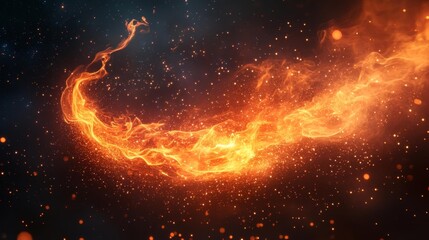 Dynamic red flame against a dark starry backdrop. Generative AI