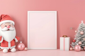Fototapeta premium Santa Claus frame mockup for childrens Christmas party greeting card.