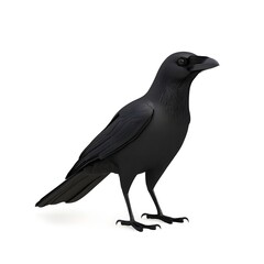 Obraz premium A detailed, full shot of a black crow, isolated on a pure white background.