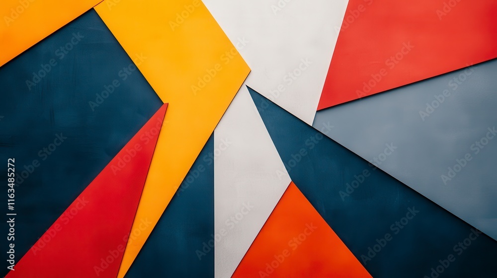 Poster abstract geometric composition of vibrant colors and shapes creating an engaging modern art backdrop