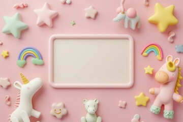 Cute kawaii animals on pink background for scrapbooking design.