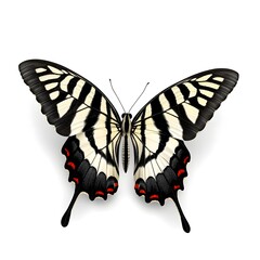 Fototapeta premium A detailed, high-quality close-up image of a swallowtail butterfly, showcasing its intricate black and white striped wings and red accents.
