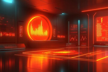 Futuristic Data Visualization Room in Neon Glow