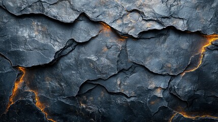 Fototapeta premium Glowing Cracks in Dark Stone Texture - Abstract Rock Surface Background