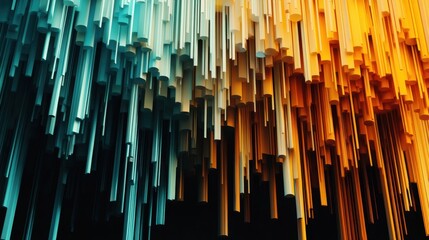 Abstract Colorful Cylinders Cascade  Descending Teal Orange Hues Digital Art