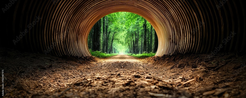 Poster mystical nature concept. a captivating view of a forest through a tunnel, evoking tranquility and na