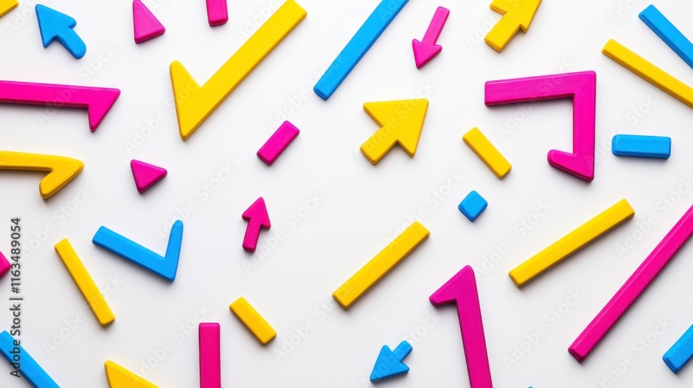 Poster colorful geometric shapes scattered on a light background creating a playful and energetic visual co