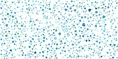 Fall down heart confetti background with polka dot. Blue shades background for Invitation. Template Background Design, Greeting Card, Poster. Valentine Day. 