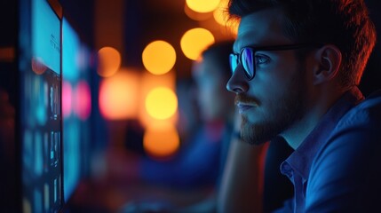 Night Focus: Programmer Concentrating on Code
