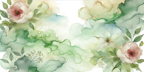 Soft Abstract Watercolor Background with Green and Peach Tones