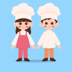 Vector illustration of a boy and a girl, wearing chef costumes.