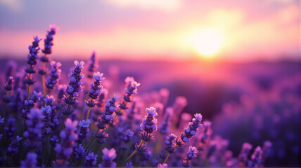 Naklejka premium lavender field at sunset