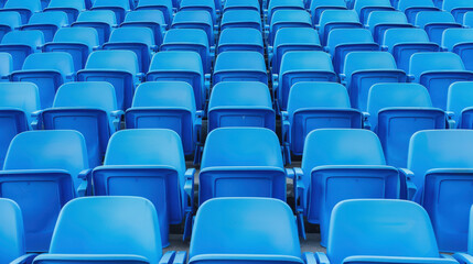 Obraz premium Empty rows of blue stadium seats creating a symmetrical and colorful pattern showcasing sports venue aesthetics and modern design elements