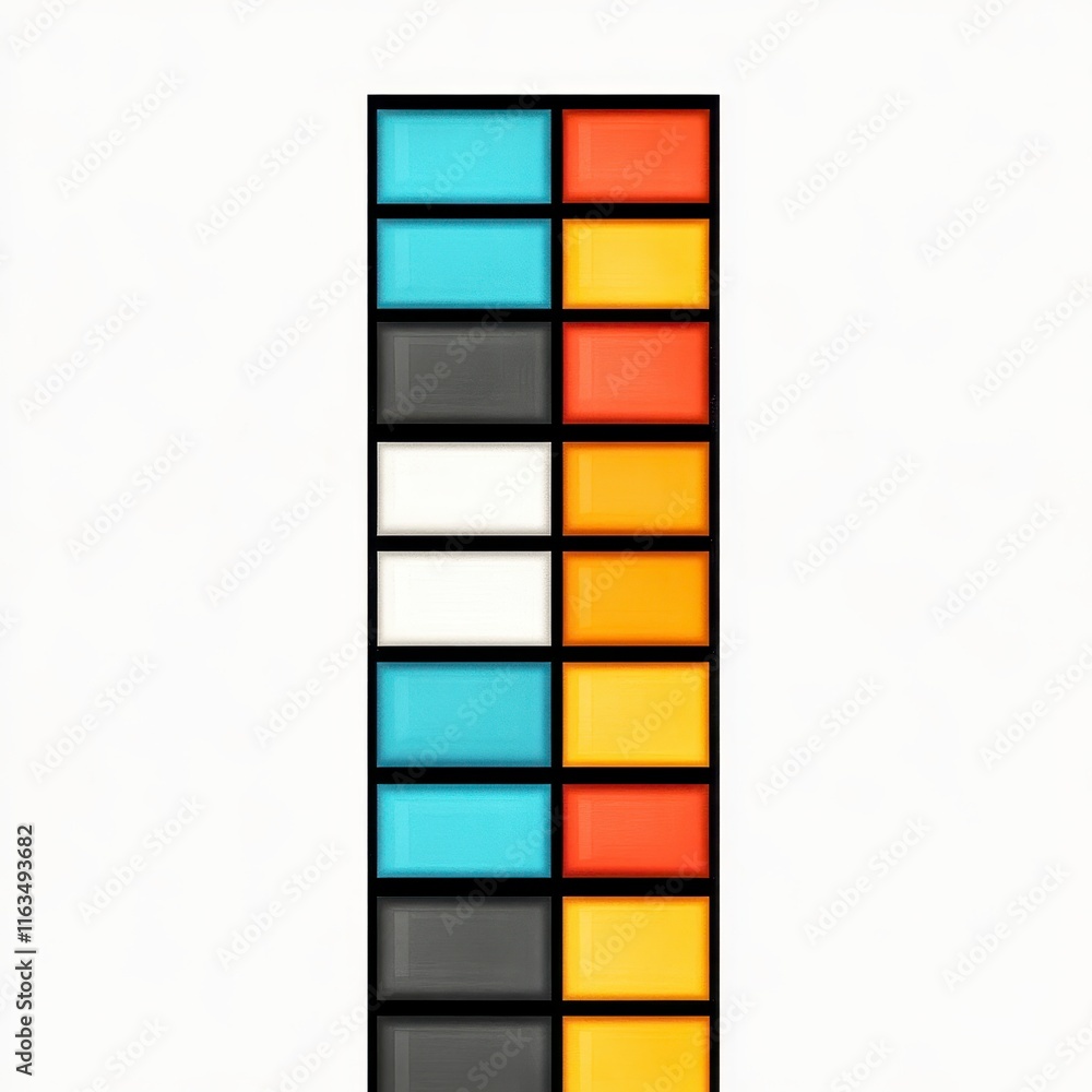 Poster a vibrant arrangement of rectangular color blocks in a modern, minimalist style showcasing a harmoni