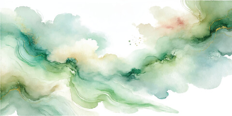 Soft Abstract Watercolor Background with Green and Peach Tones