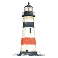 A Striking Striped White and Red Lighthouse Transparent background