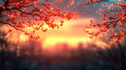 Glowing Branches Frame A Sunset Landscape