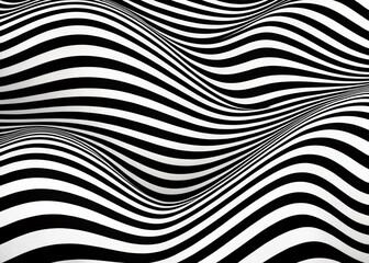 Fototapeta premium Abstract Black and White Wave Pattern Depth Illusion