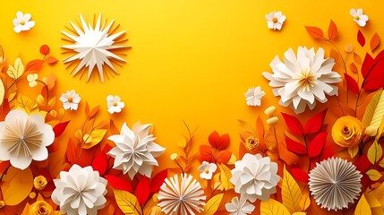Obraz premium Autumnal Paper Flowers and Leaves Design