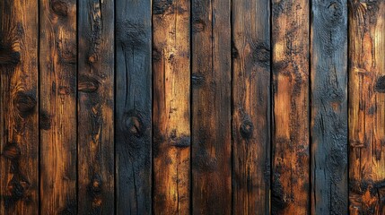 Naklejka premium Dark Burned Wood Texture Background - Rustic Wooden Plank Surface