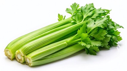 A vibrant panoramic view of fresh celery stalks. AI-generated.
