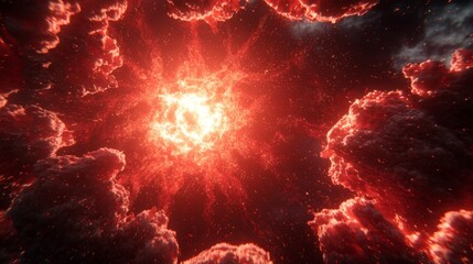 Fiery Explosion in Red Clouds Abstract 8K Background