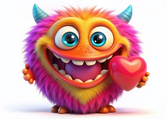 Cartoon Monster Smiling, Heart, Colorful, Vivid, Illustration