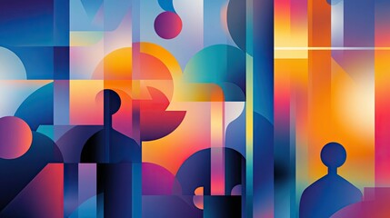 Abstract geometric shapes, vibrant color gradients.