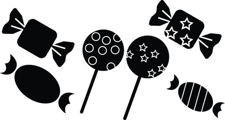 Sweet candies vector, Different candy shapes ,wrapped hard candy silhouette vector black