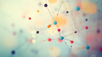 Dynamic Abstract Composition Showcasing Multicolored Nodes and Lines in a Softly Blurred Background for Creative and Artistic Projects