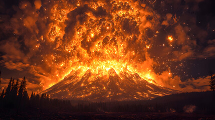 Naklejka premium Volcano Exploding full in Mountain