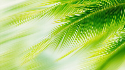 Obraz premium A vivid close-up of green tropical palm leaves with sunlight filtering through. Ideal for eco, summer, or nature themes with ample copy space.