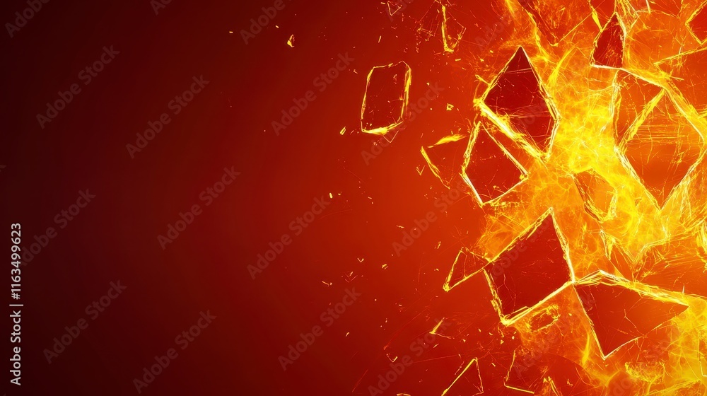 Poster explosive energy burst with shards of glowing fire and glass in a dynamic abstract background