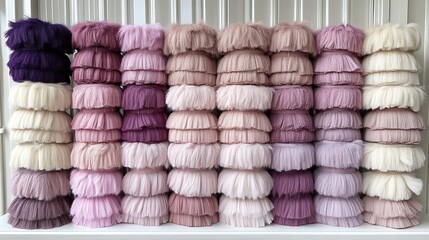 Stacked Fluffy Fabric Swatches in Varied Pastel Shades