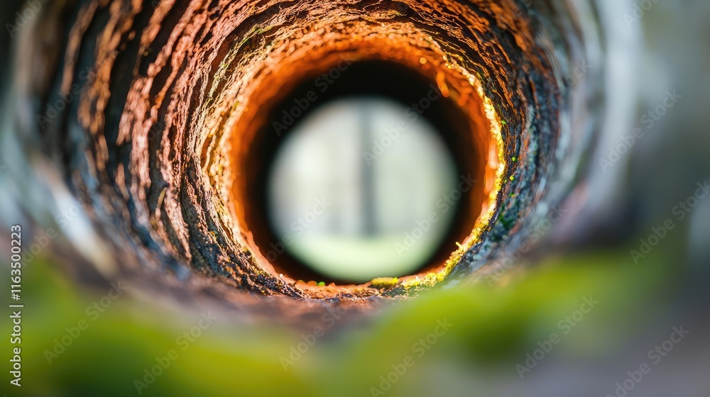Poster mystical nature concept. a close-up view of a tunnel showcasing earthy textures and vibrant surround