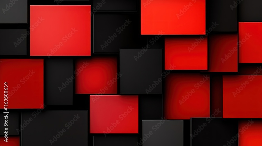 Aufkleber Abstract Red and Black Square Geometric Pattern Background Texture
