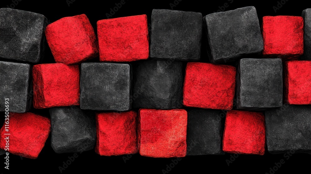 Poster abstract red and black stone cubes texture seamless pattern background design