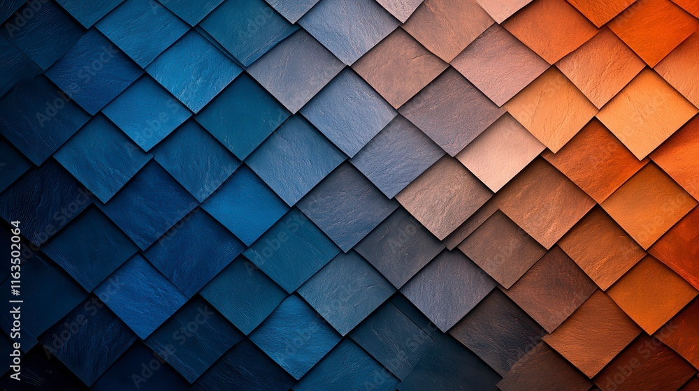 Poster a captivating blend of textured slate tiles in blue and terracotta hues creating a striking visual c
