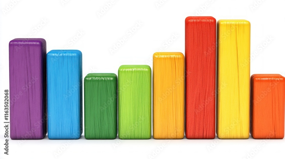 Poster colorful wooden blocks chart rainbow growth graph data visualization business success