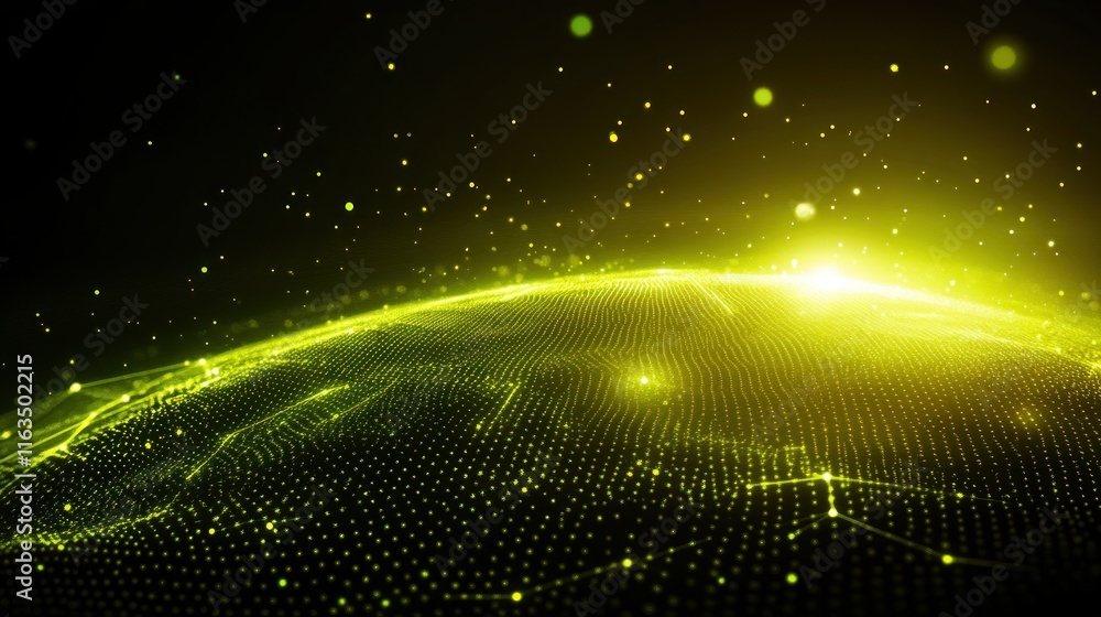 Poster Abstract Glowing Particle Network Digital Data Flow Futuristic Technology on Blur Background