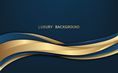 Luxurious design with a dark blue background and elegant, flowing golden and blue wavy elements.Vector illustration