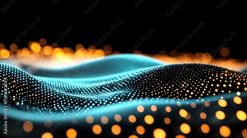 Aufkleber abstract digital waveform glowing cyan and orange particles transparent background
