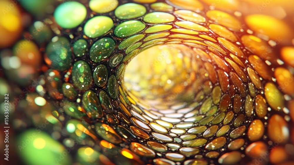 Poster abstract colorful jewel toned tunnel background shiny 3d render glowing gems on blur background