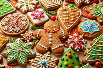 Fototapeta premium Festive Gingerbread Cookies, Christmas Treats, Holiday Baking