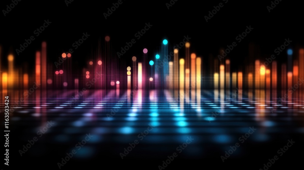 Poster Blur Background of Abstract Colorful Neon Lights Digital Data Visualization Futuristic Background