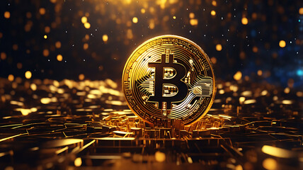 Golden Bitcoin in Cyberspace