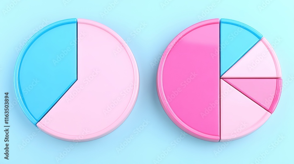 Poster pastel pink and blue pie charts data visualization infographics business graphs 3d render