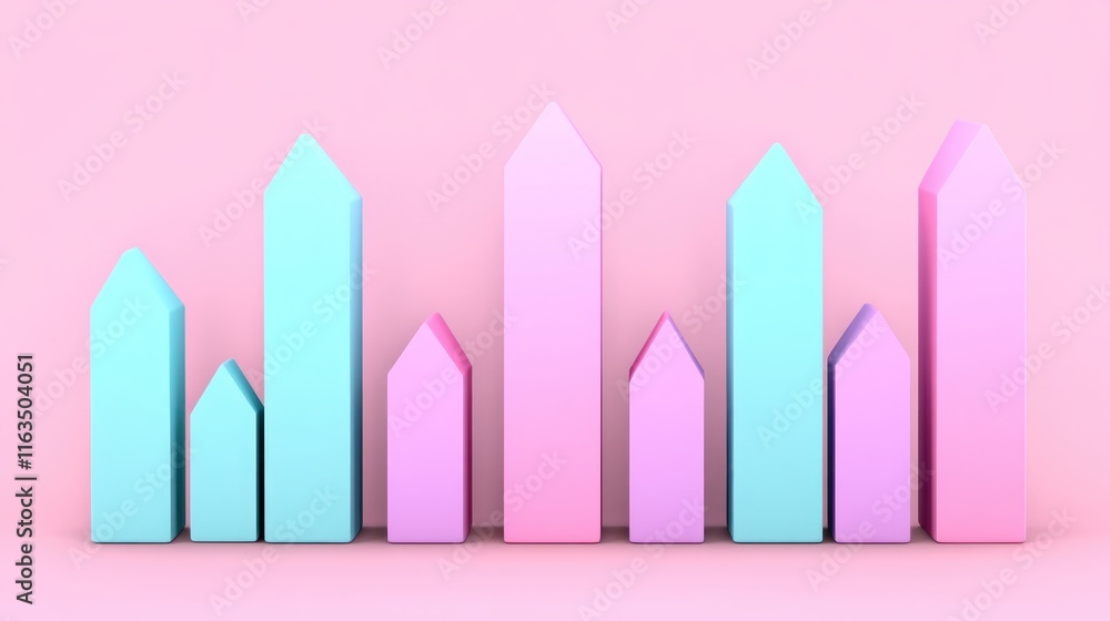 Aufkleber pastel pink and blue arrow chart abstract growth minimalist data visualization 3d render