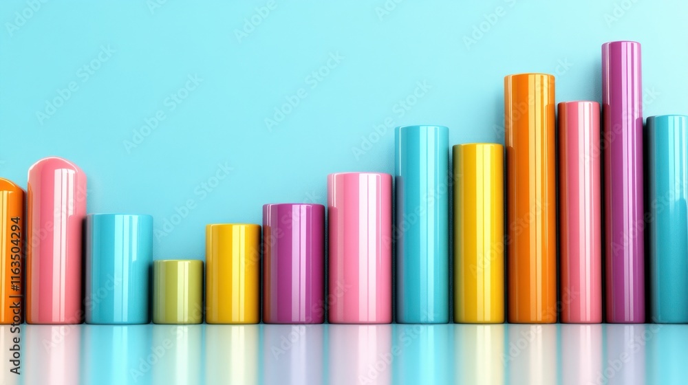 Poster colorful cylinders abstract background modern geometric design shiny vivid rainbow colors 3d render
